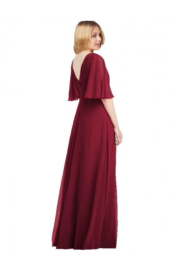 Rauchgrün Trompete V-Ausschnitt Chiffon Lange Brautjungfernkleider Fabrik