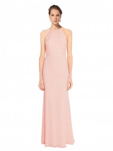 Rosa 114 A-Linien Spaghetti-Träger Neckholder Chiffon Lange Brautjungfernkleider Fabrik
