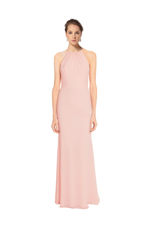 Rosa 114 A-Linien Spaghetti-Träger Neckholder Chiffon Lange Brautjungfernkleider Fabrik