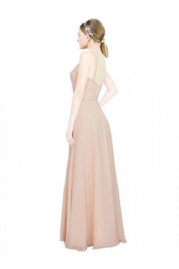 Rosa 114 A-Linien V-Ausschnitt Chiffon Lange Brautjungfernkleider Fabrik