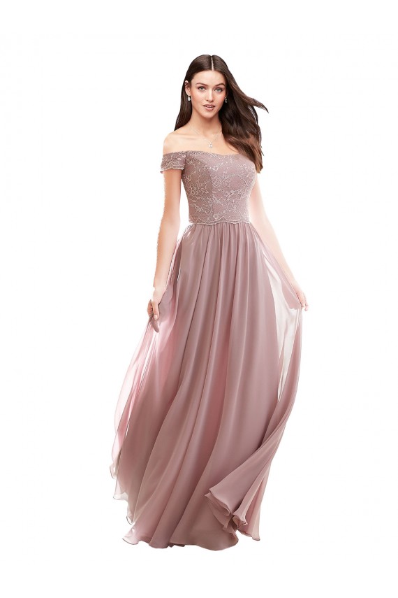 Rosa 147 A-Linien Off-Schulter Chiffon Spitze Lange Brautjungfernkleider Fabrik