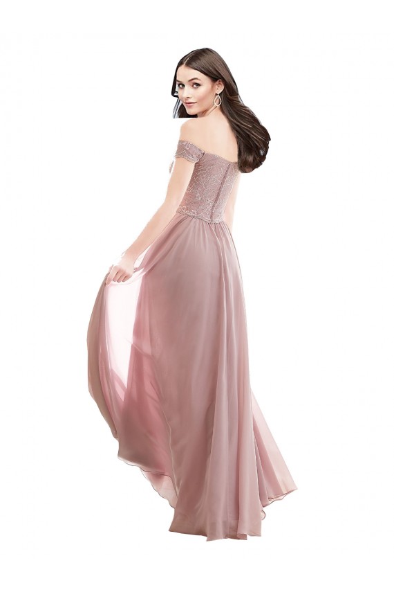 Rosa 147 A-Linien Off-Schulter Chiffon Spitze Lange Brautjungfernkleider Fabrik