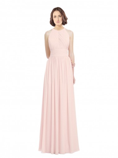 Rosa 42 A-Linien Neckholder Chiffon Lange Brautjungfernkleider Fabrik