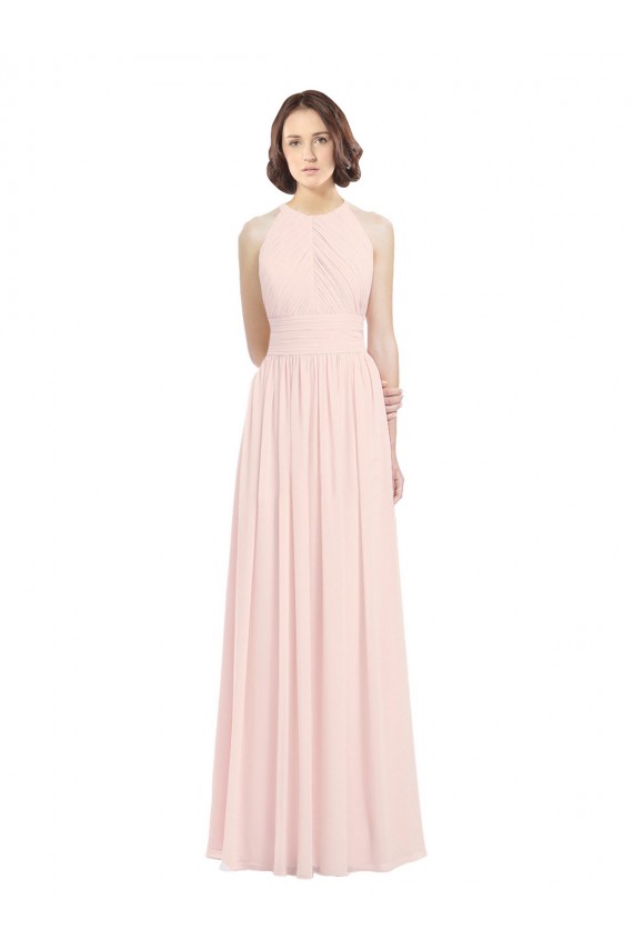 Rosa 42 A-Linien Neckholder Chiffon Lange Brautjungfernkleider Fabrik