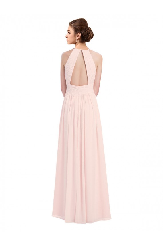 Rosa 42 A-Linien Neckholder Chiffon Lange Brautjungfernkleider Fabrik