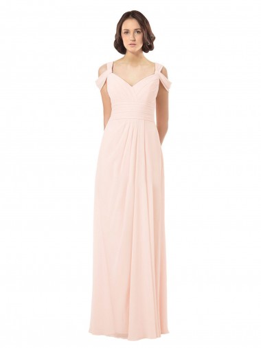 Rosa 42 A-Linien Off-Schulter Chiffon Lange Brautjungfernkleider Fabrik