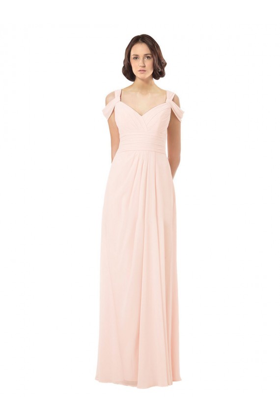 Rosa 42 A-Linien Off-Schulter Chiffon Lange Brautjungfernkleider Fabrik