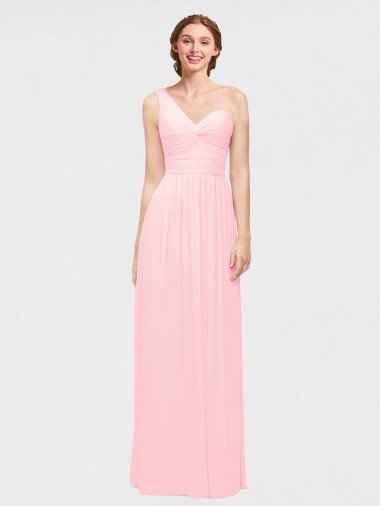 Rosa A-Linien Eine-Schulter Chiffon Lange Brautjungfernkleider Fabrik