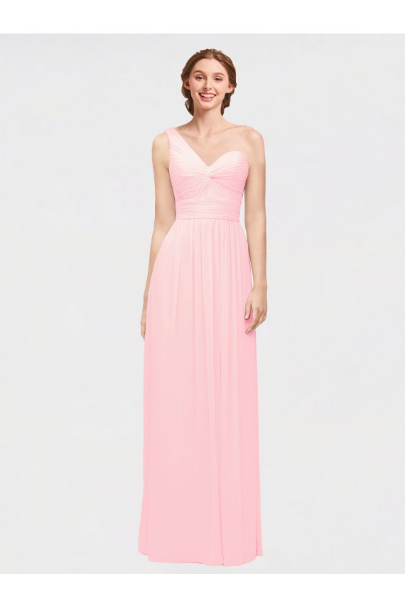 Rosa A-Linien Eine-Schulter Chiffon Lange Brautjungfernkleider Fabrik