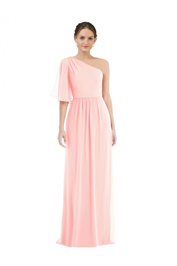 Rosa A-Linien Eine-Schulter Chiffon Lange Brautjungfernkleider Fabrik