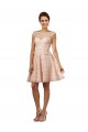 Rosa A-Linien Illusion Ausschnitt Knielang Chiffon Spitze Kurze Brautjungfernkleider Fabrik