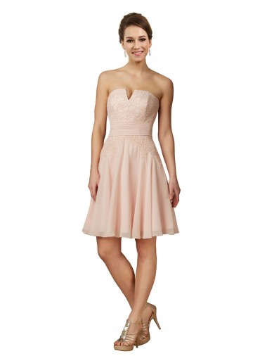 Rosa A-Linien Knielang Chiffon Spitze Kurze Brautjungfernkleider / Cocktailkleider Fabrik