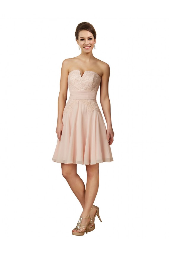 Rosa A-Linien Knielang Chiffon Spitze Kurze Brautjungfernkleider / Cocktailkleider Fabrik