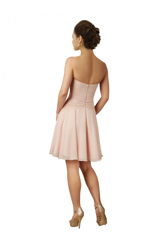 Rosa A-Linien Knielang Chiffon Spitze Kurze Brautjungfernkleider / Cocktailkleider Fabrik