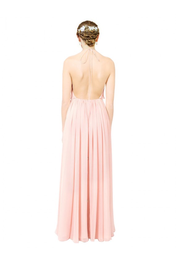 Rosa A-Linien Neckholder Chiffon Lange Brautjungfernkleider Fabrik