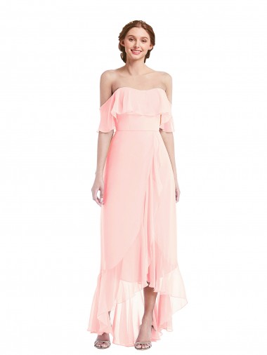 Rosa A-Linien Off-Schulter Chiffon Lange Brautjungfernkleider Fabrik