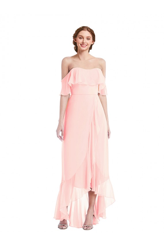 Rosa A-Linien Off-Schulter Chiffon Lange Brautjungfernkleider Fabrik