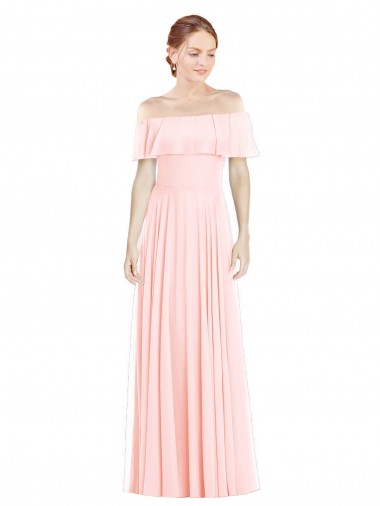 Rosa A-Linien Off-Schulter Quadrat Ausschnitt Chiffon Lange Brautjungfernkleider Fabrik