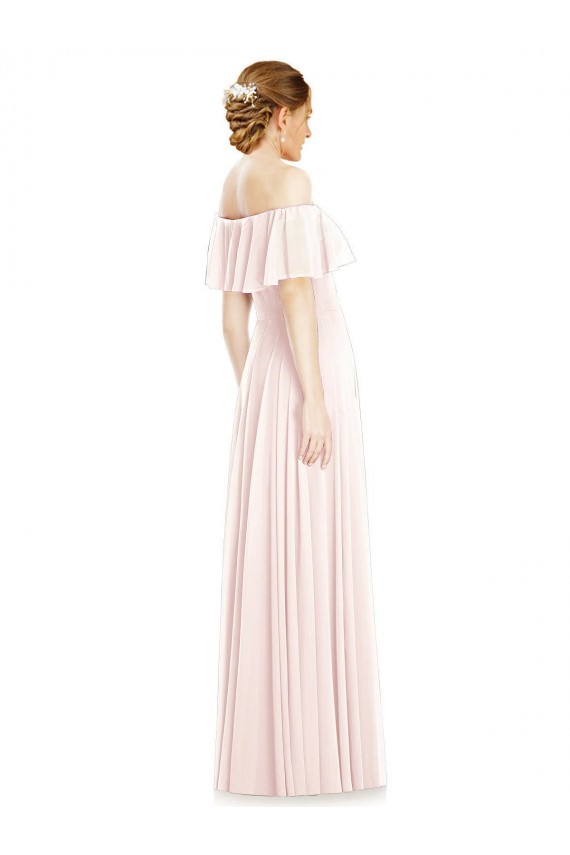 Rosa A-Linien Off-Schulter Quadrat Ausschnitt Chiffon Lange Brautjungfernkleider Fabrik