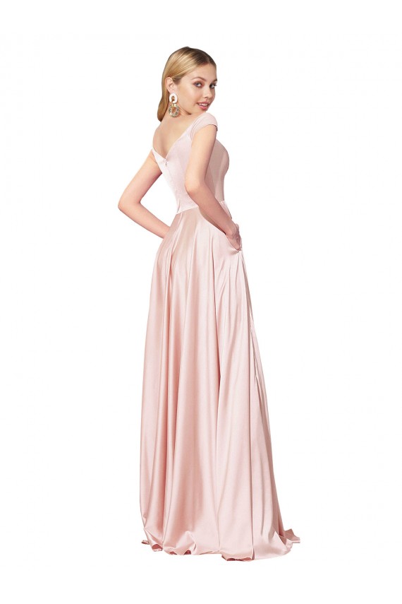 Rosa A-Linien Off-Schulter Satin Lange Formale Brautjungfernkleider / Abendkleider / Abiballkleider Fabrik