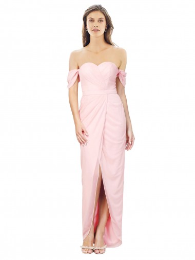Rosa A-Linien Off-Schulter Trägerlos Chiffon Lange Brautjungfernkleider Fabrik