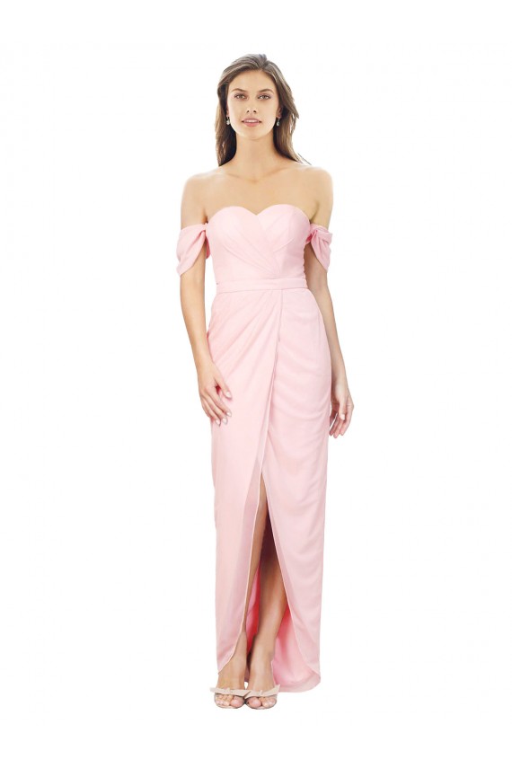 Rosa A-Linien Off-Schulter Trägerlos Chiffon Lange Brautjungfernkleider Fabrik