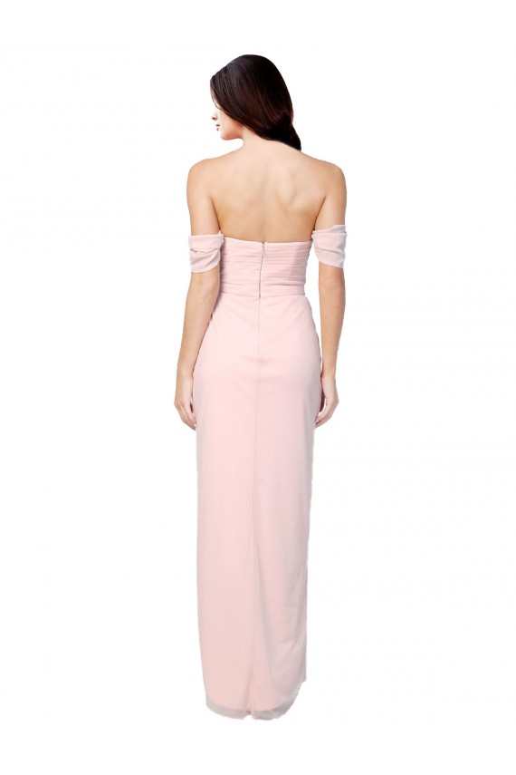 Rosa A-Linien Off-Schulter Trägerlos Chiffon Lange Brautjungfernkleider Fabrik