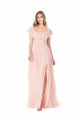 Rosa A-Linien Quadrat Ausschnitt Chiffon Lange Brautjungfernkleider Fabrik