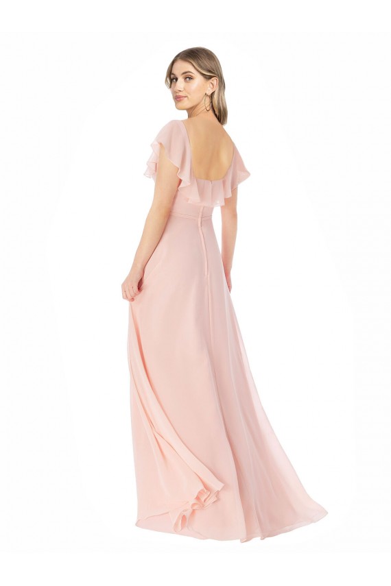 Rosa A-Linien Quadrat Ausschnitt Chiffon Lange Brautjungfernkleider Fabrik
