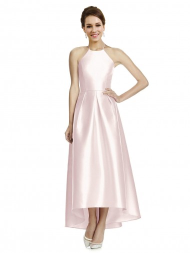 Rosa A-Linien Spaghetti-Träger Neckholder Satin Lange Brautjungfernkleider Fabrik