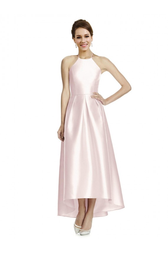 Rosa A-Linien Spaghetti-Träger Neckholder Satin Lange Brautjungfernkleider Fabrik