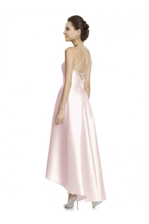 Rosa A-Linien Spaghetti-Träger Neckholder Satin Lange Brautjungfernkleider Fabrik