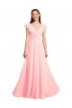 Rosa A-Linien V-Ausschnitt Chiffon Lange Brautjungfernkleider Fabrik