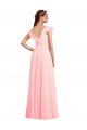 Rosa A-Linien V-Ausschnitt Chiffon Lange Brautjungfernkleider Fabrik