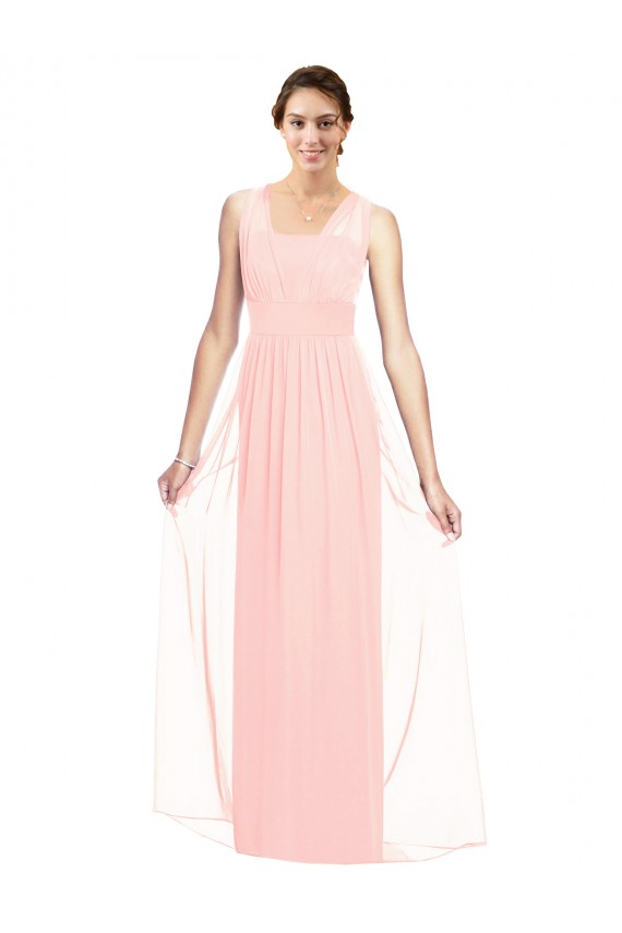 Rosa A-Linien V-Ausschnitt Chiffon Lange Brautjungfernkleider Fabrik