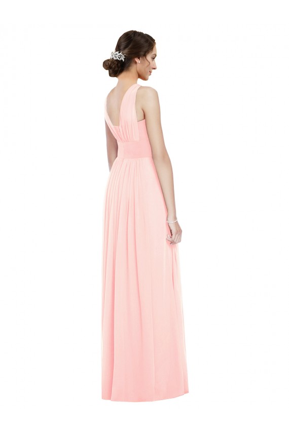 Rosa A-Linien V-Ausschnitt Chiffon Lange Brautjungfernkleider Fabrik