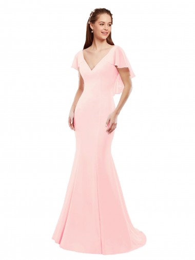 Rosa Meerjungfrau V-Ausschnitt Chiffon Lange Brautjungfernkleider Fabrik