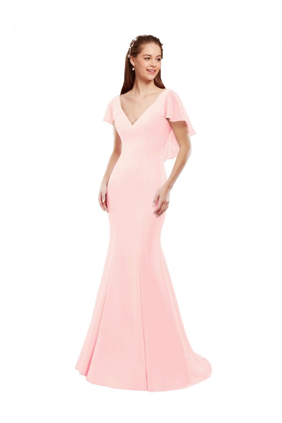 Rosa Meerjungfrau V-Ausschnitt Chiffon Lange Brautjungfernkleider Fabrik