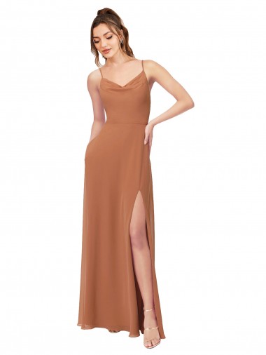 Rosenholz A-Linien Haube Ausschnitt Chiffon Lange Brautjungfernkleider Fabrik
