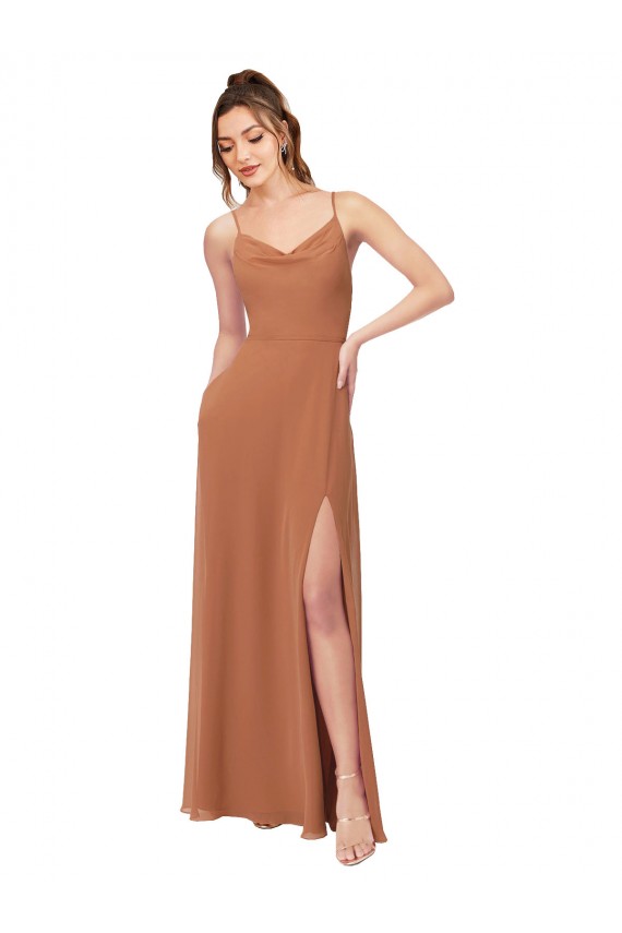 Rosenholz A-Linien Haube Ausschnitt Chiffon Lange Brautjungfernkleider Fabrik