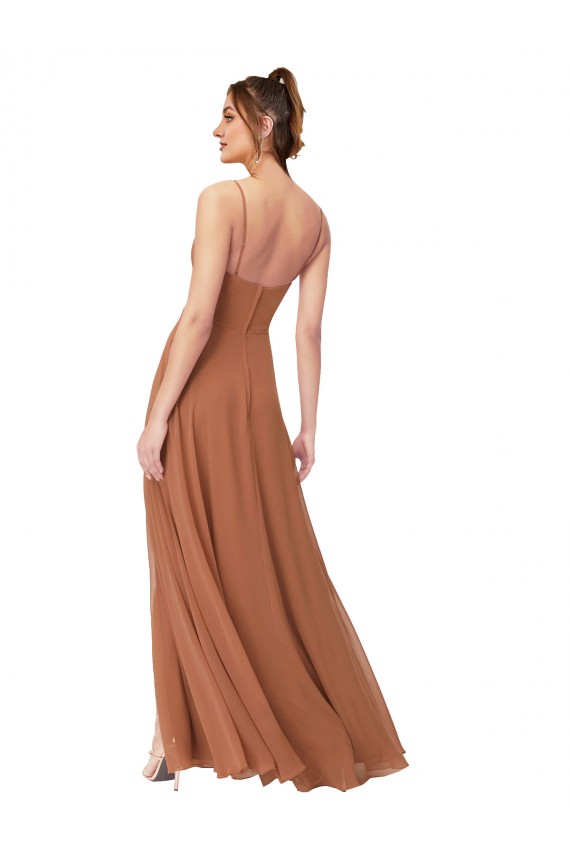 Rosenholz A-Linien Haube Ausschnitt Chiffon Lange Brautjungfernkleider Fabrik