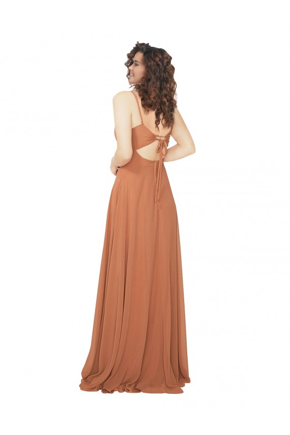 Rosenholz A-Linien V-Ausschnitt Chiffon Lange Brautjungfernkleider Fabrik