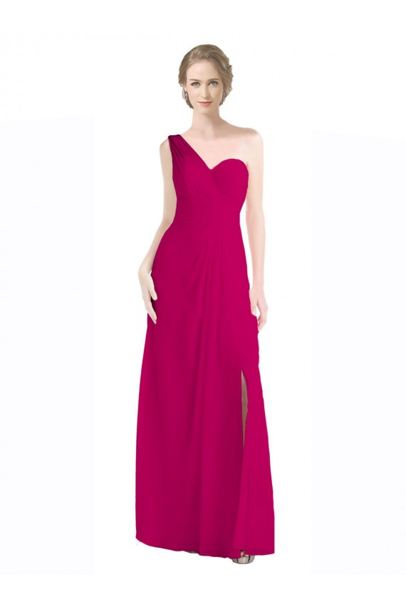 Rot 16 A-Linien Eine-Schulter Chiffon Lange Brautjungfernkleider Fabrik