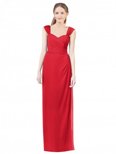Rot A-Linien Chiffon Lange Brautjungfernkleider Fabrik