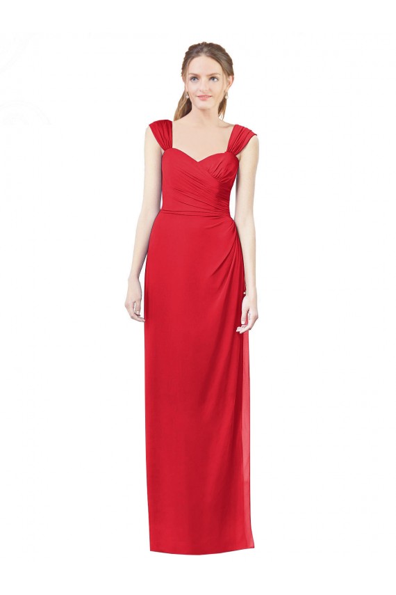 Rot A-Linien Chiffon Lange Brautjungfernkleider Fabrik