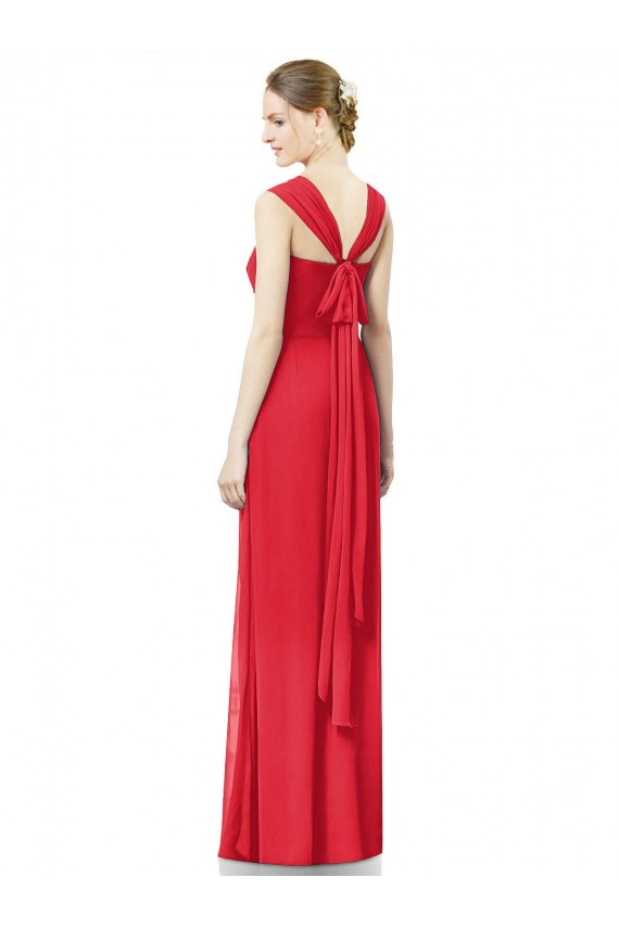 Rot A-Linien Chiffon Lange Brautjungfernkleider Fabrik