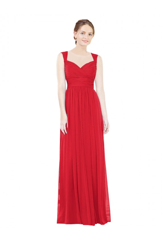 Rot A-Linien Chiffon Lange Brautjungfernkleider Fabrik
