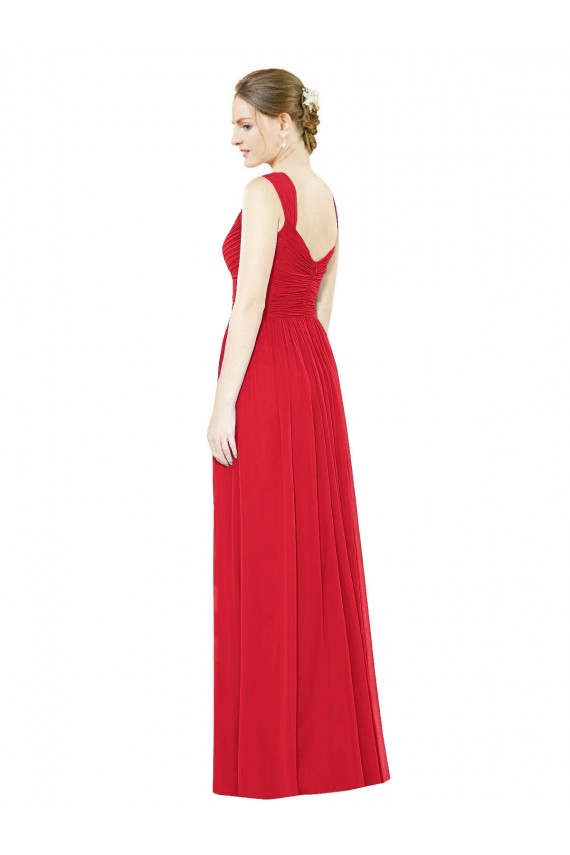 Rot A-Linien Chiffon Lange Brautjungfernkleider Fabrik