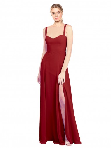 Rot A-Linien Chiffon Lange Brautjungfernkleider Fabrik