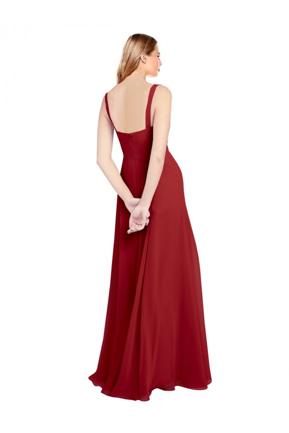 Rot A-Linien Chiffon Lange Brautjungfernkleider Fabrik